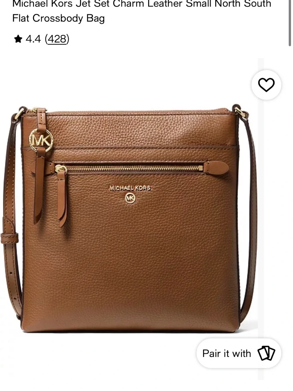 Michael Kors Cognac Pebbled Leather Crossbody Bag with Gold Hardware